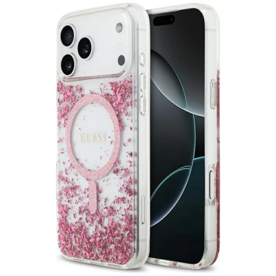 Guess MagSafe Hülle mit Harzboden und Glitzer für iPhone 17 Pro Max – Pink