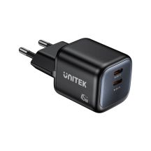 UNITEK 2x GAN 45W Ladegerät, 2x USB-C PD 3.0, QC, Schwarz