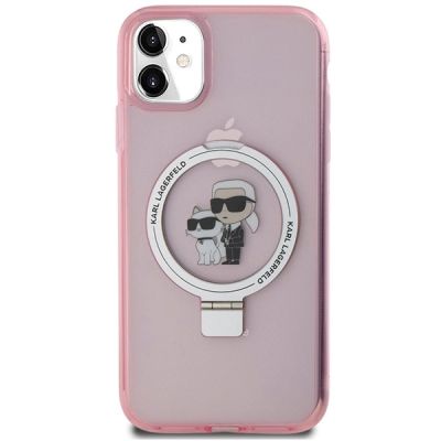 3. Karl Lagerfeld Ring Stand Karl&Choupette MagSafe Hülle für iPhone 11 / Xr – Rosa