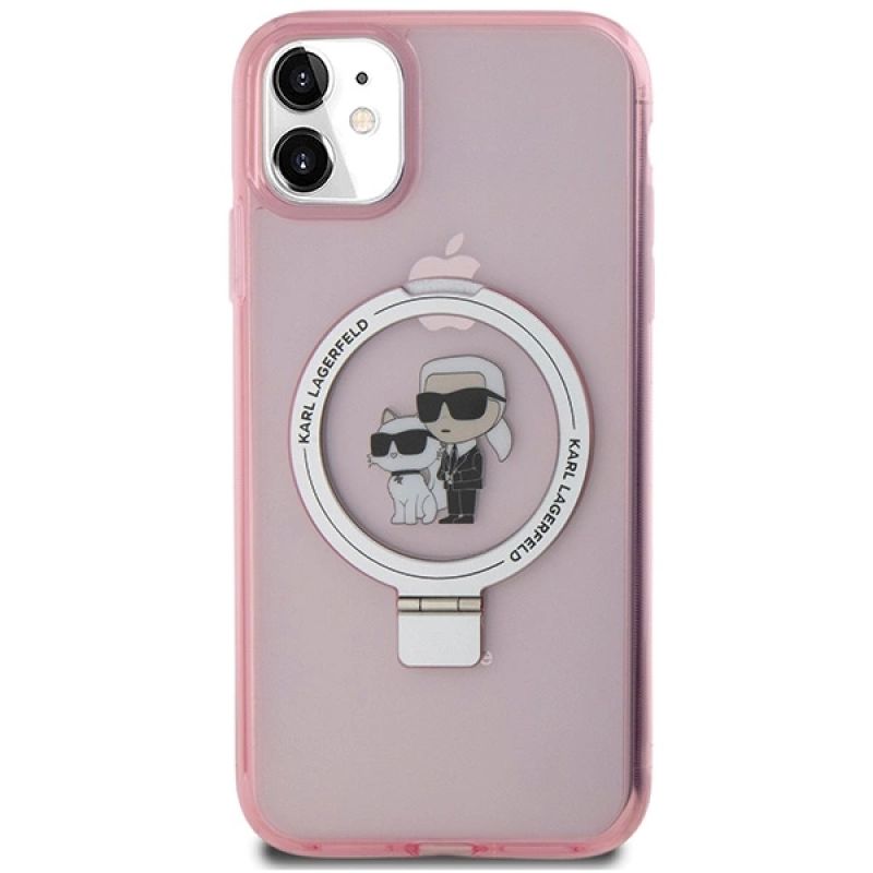 3. Karl Lagerfeld Ring Stand Karl&Choupette MagSafe Hülle für iPhone 11 / Xr – Rosa