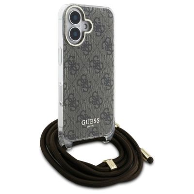 3. Guess Crossbody Cord 4G Print Hülle mit Trageband für iPhone 16 – Braun