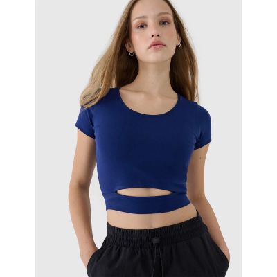 2. Damen Crop Top schlichtes T-Shirt 4F 4FRSS25TTSHF2695-31S