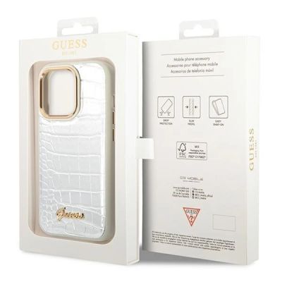 8. Guess Croco Collection iPhone 14 Pro 6.1" Hülle - Silber