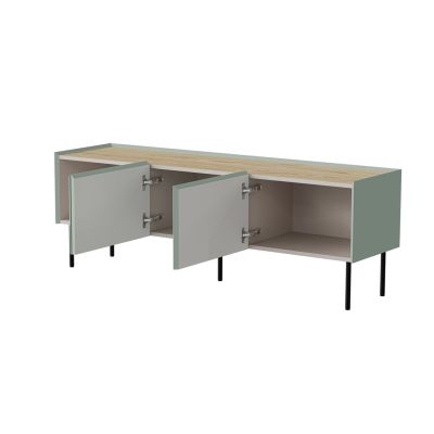 2. FELLINI TV-Schrank 150x40x52, olivgrün + geölte Eichenplatte