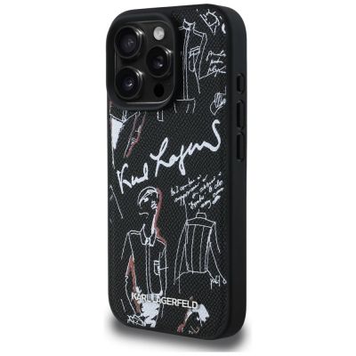 2. Karl Lagerfeld MagSafe-Hülle mit Narbenmuster und Logo für iPhone 16 Pro – Schwarz