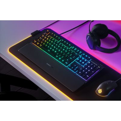 3. SteelSeries Apex 3 Gaming-Tastatur, US-Layout, kabelgebunden, schwarz SteelSeries Apex 3 Gaming-Tastatur IP32 wasserfest zum Schutz vor Spritzern, anpassbare 10-Zonen-RGB-Beleuchtung reagiert auf Spiele und Discord, flüsterleise Gaming-Schalter halten