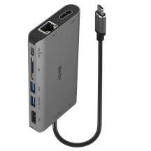 Lindy 43323 Dockingstation, kabelgebunden, USB 3.2 Gen 1 (3.1 Gen 1), Typ-C, Schwarz, Grau