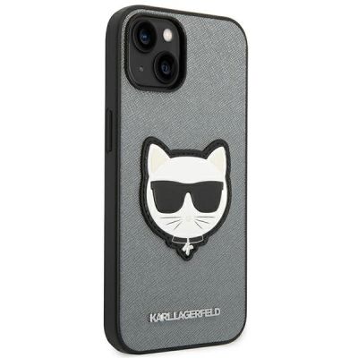 4. Karl Lagerfeld Saffiano Choupette Head Patch Hülle für iPhone 14 Plus - Silber