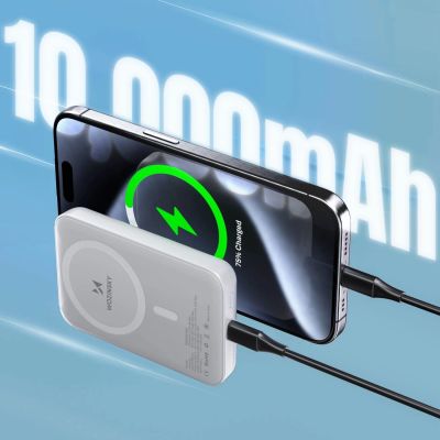 4. Wozinsky WRW349YWS Magnetische Powerbank, 10000 mAh, Weiß
