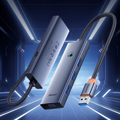 8. Baseus UltraJoy Series USB-A-Hub (4x USB-A 3.0, 1x USB-C 5V) – Grau