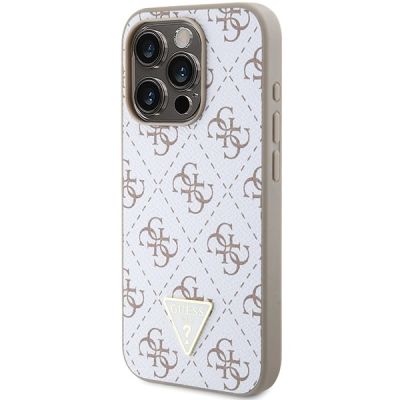 2. Guess 4G Dreieck-Metalllogo-Hülle für iPhone 15 Pro – Weiß