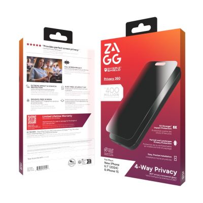 5. ZAGG InvisibleShield Glass Elite Privacy 360 - Sichtschutzglas für iPhone 15/16 (4 Richtungen)