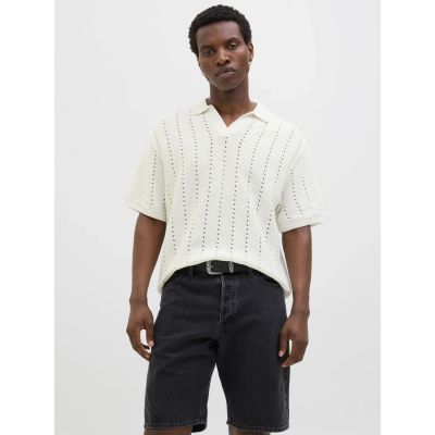 2. Jack&Jones Herren T-Shirt JORPAROS KNIT ESTER SS CROCHET POLO 12272562 SEA SALT