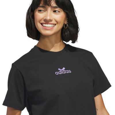 4. adidas Damen-T-Shirt mit Schleife und linearem Logo-Print, Schwarz, KB2400