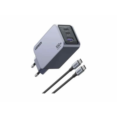 6. Ugreen Nexode Pro EU 3-Port GaN PD Schnellladegerät mit USB-C-Kabel, Universal, Schwarz/Grau, internes Schnellladen