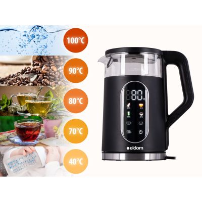 15. ELDOM Kabelloser Wasserkocher mit Temperaturregelung C560 NUVIA 2000W 1,7 L, LED-Anzeige, Wassertemperaturregelung