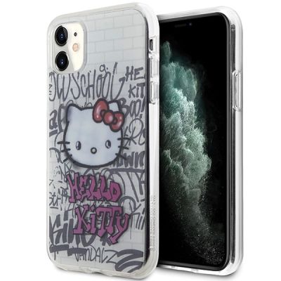 Hello Kitty IML Kitty On Bricks Graffiti Hülle für iPhone 11 / Xr – weiß