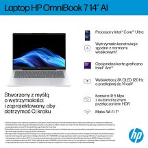 HP OmniBook 7 AI 14-fr0003nw Intel Core Ultra 5 225U Laptop, 35,6 cm (14") 2K, 16 GB LPDDR5-SDRAM, 512 GB SSD, Wi-Fi 6E (802.11ax), Windows 11 Pro, AI PC, Silber
