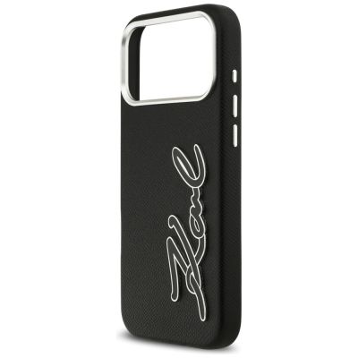 6. Karl Lagerfeld FW Grained Signature Logo Case für iPhone 17 Pro Max - Schwarz