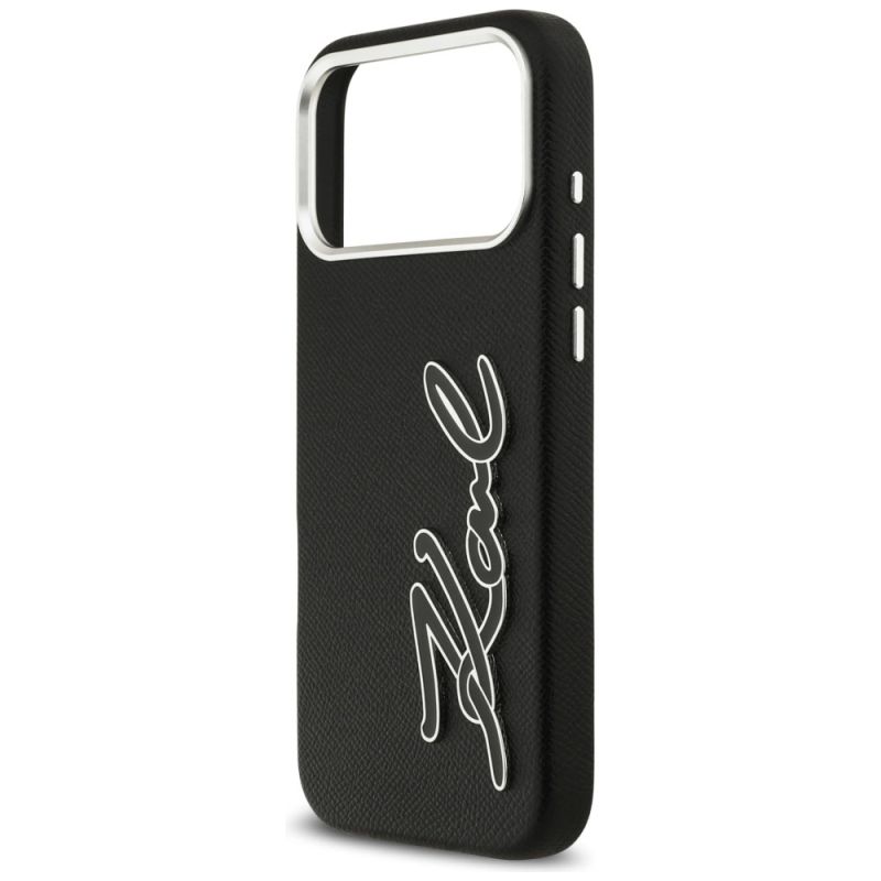6. Karl Lagerfeld FW Grained Signature Logo Case für iPhone 17 Pro Max - Schwarz