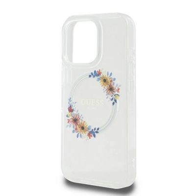 6. Guess IML Flowers Wreath MagSafe Case für iPhone 16 Pro - Transparent