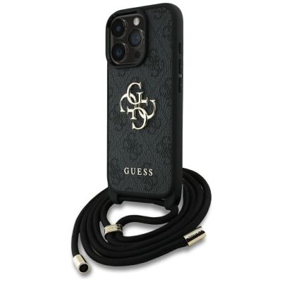 Guess 4G Big Logo Cord Stap Crossbody Case für iPhone 16 Pro Schwarz