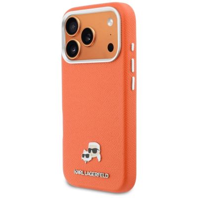 2. Karl Lagerfeld Karl & Choupette Head Pins Saffiano MagSafe Hülle für iPhone 17 Pro - Orange