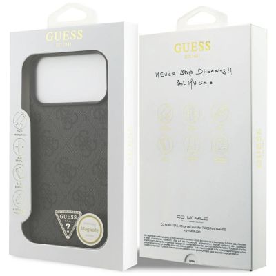 8. Guess Leather 4G Triangle Strass MagSafe Case für iPhone 17 Pro Max - Schwarz