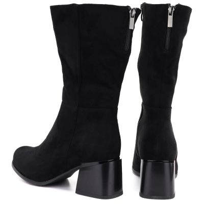 10. Schwarze Damen-Stiefeletten mit kurzem Absatz aus Wildleder, Modell Jezzi ASA269-7