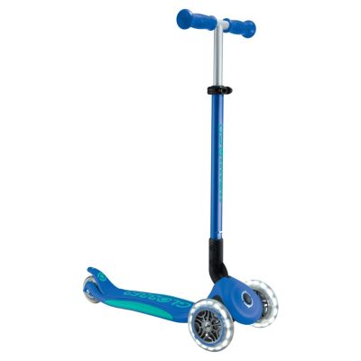 Globber Primo Faltbarer Kinderroller mit Lichtern, klassisch, Blau, Marineblau (Marineblau)