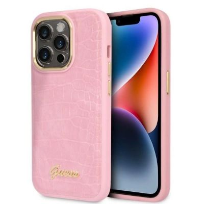 Guess Croco Collection Hülle für iPhone 14 Pro – Rosa