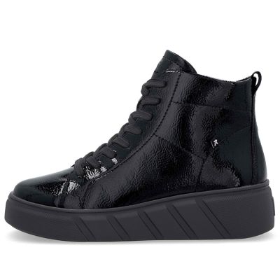 3. Schwarze Plateau-Ankle-Boots aus Lackleder für Damen, Rieker W2661-01