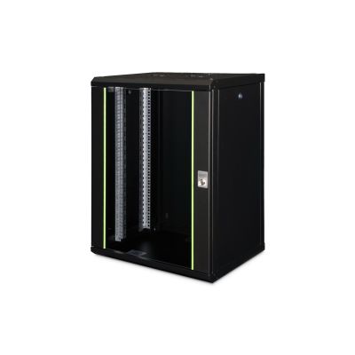 Digitus Unique 19" 16U Wand-Netzwerkschrank 600x450 mm, Glastür, schwarz, ungeteilt, montiert, 100 kg