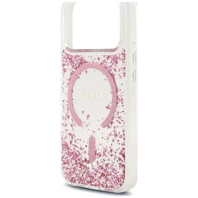 6. Guess MagSafe Hülle mit Glitzerboden aus Kunstharz für iPhone 18 Pro / 17 Pro – Pink