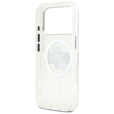 7. Karl Lagerfeld IML Glitter Karl & Choupette Sketch Logo MagSafe Case für iPhone 17 Pro – Transparent