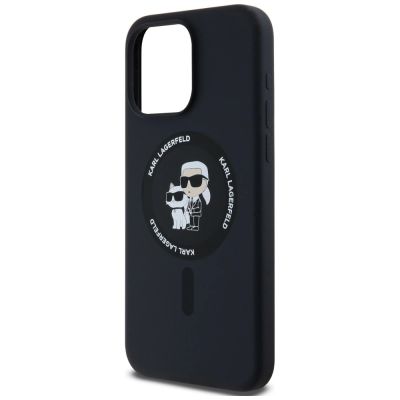 6. Karl Lagerfeld Silikon Karl&Choupette Ring MagSafe Hülle für iPhone 15 Pro Max – Schwarz
