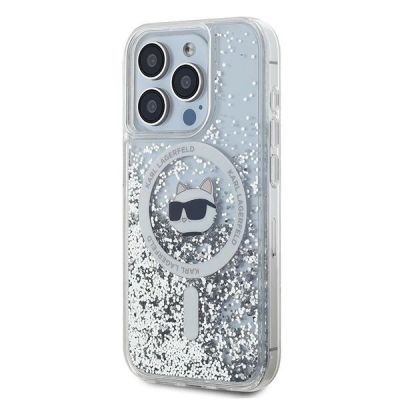 8. Karl Lagerfeld Liquid Glitter Choupette Head MagSafe Hülle für iPhone 14 Pro – transparent