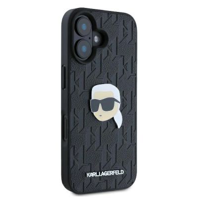 4. Karl Lagerfeld Monogram Karl Head Pin Hülle für iPhone 16 – Schwarz