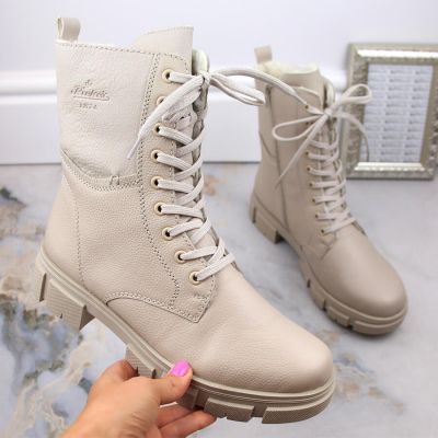 5. Rieker W RKR613 bequeme isolierte Lederstiefelette, beige