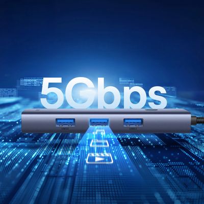 12. Baseus UltraJoy Series USB-A-Hub (4x USB-A 3.0, 1x USB-C 5V) – Grau