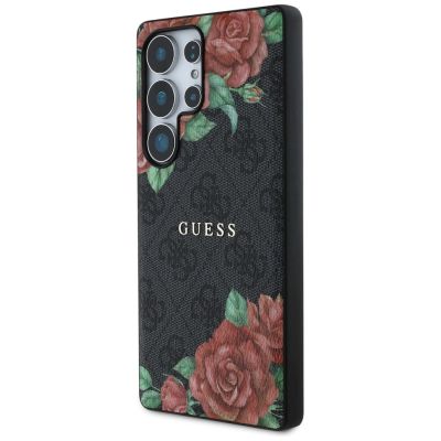 2. Guess Leather 4G Flowers Print Metal Classic Logo MagSafe Hülle für Samsung Galaxy S25 Ultra - Schwarz