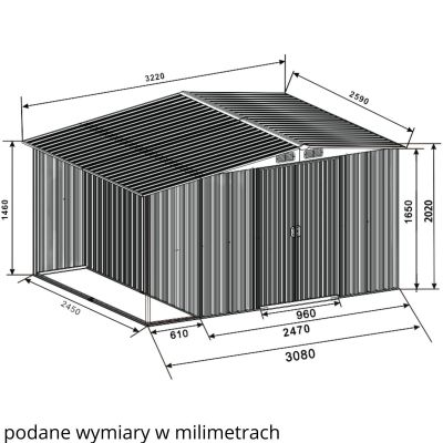 23. Metall-Gartengeräteregal mit Holzablage 308 x 245 x 202 cm