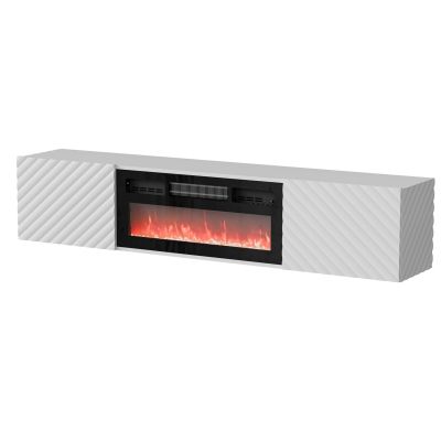 LARA TV-Schrank 183x35x37 weiß matt + schwarzer Kamin