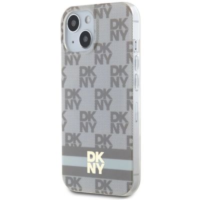 2. DKNY IML Checkered Mono Pattern & Printed Stripes MagSafe-Hülle für iPhone 15 / 14 / 13 – Beige
