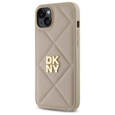 2. DKNY Quilted Stack Logo Hülle für iPhone 15 Plus – Beige