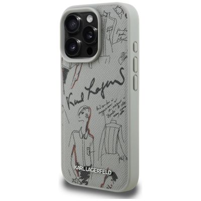 2. Karl Lagerfeld MagSafe-Hülle mit Narbenmuster und Logo für iPhone 16 Pro – Grau