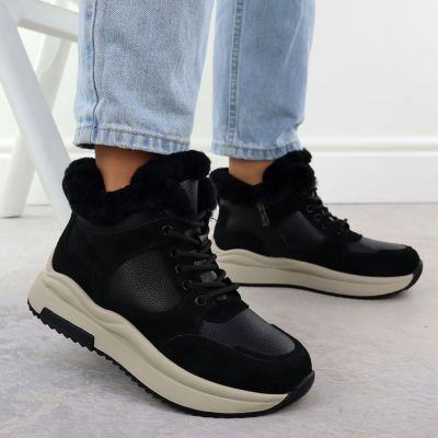 4. Schwarze Damen-Ankle-Boots aus Leder mit Plateausohle, Filippo DBT7240