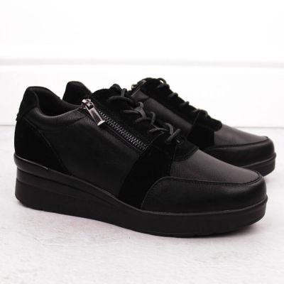 2. Sergio Leone PB236-S Damen-Sneaker aus schwarzem Leder mit Keilabsatz