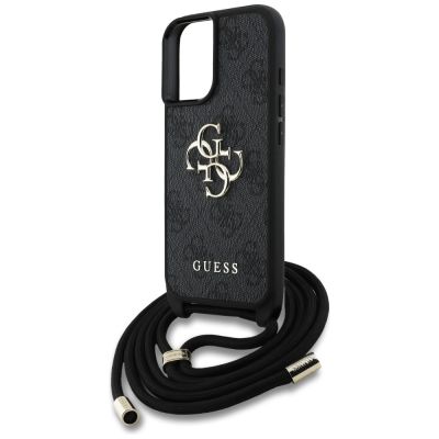 5. Guess 4G Big Logo Cord Stap Crossbody Case für iPhone 16 Plus Schwarz