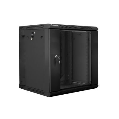7. Zweiteiliger wandmontierter 19-Zoll-Rackschrank 12U 600x600, schwarz, Lanberg (Flatpack)